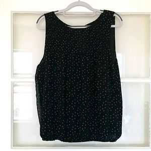 Black polkdot blouse w/ rib detail & gather waist